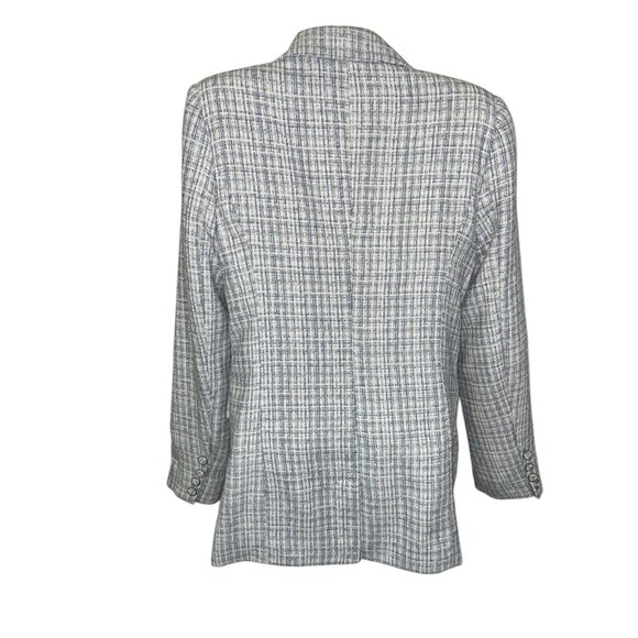 7 FOR ALL MANKIND Women's Blue Tweed Blazer Long Length Two Button Size Medium? - Picture 2 of 15